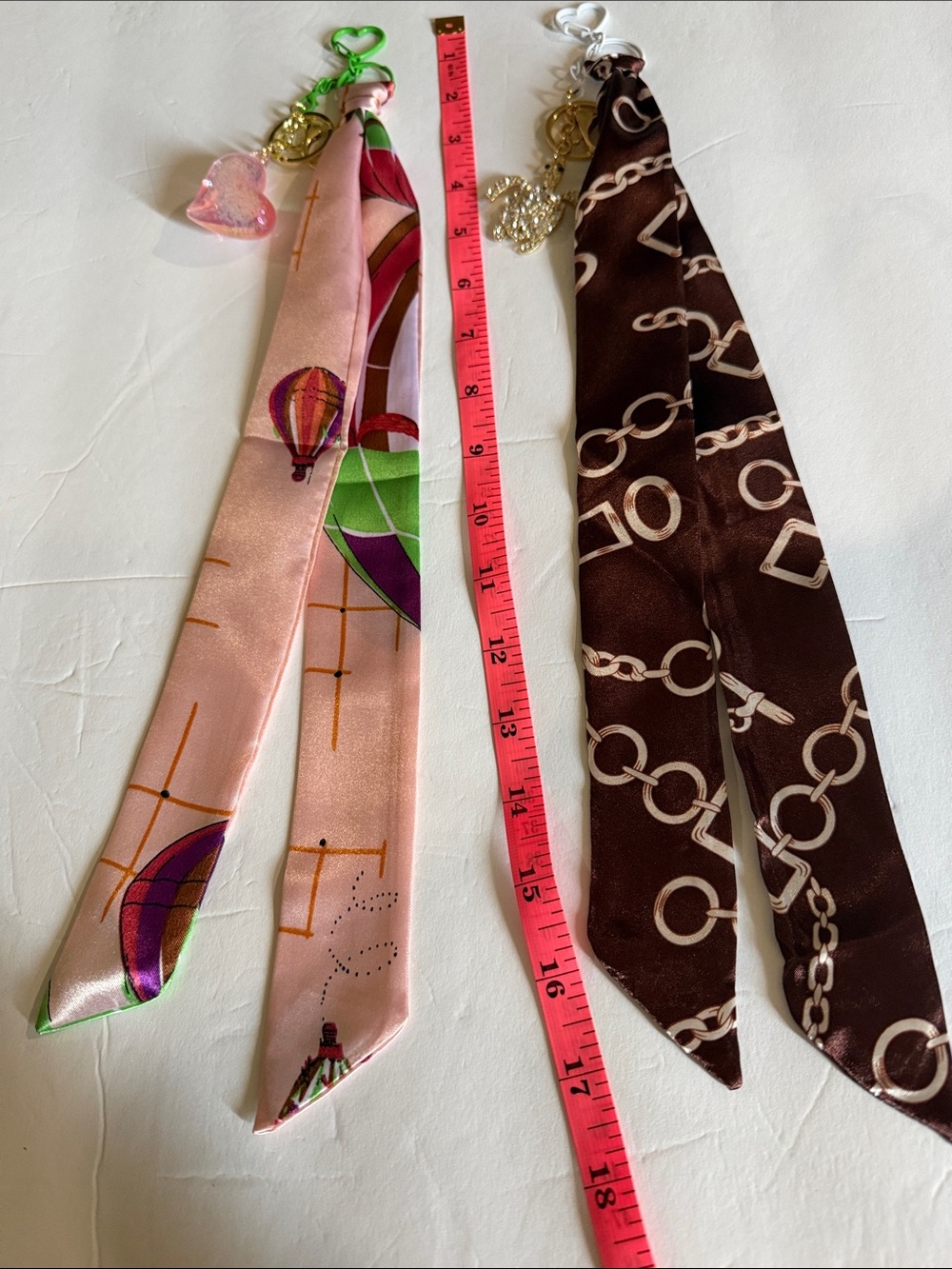 Silk-Tone Women’s Scarf Ribbon Tie - Pink and Brown (Set of 2)
